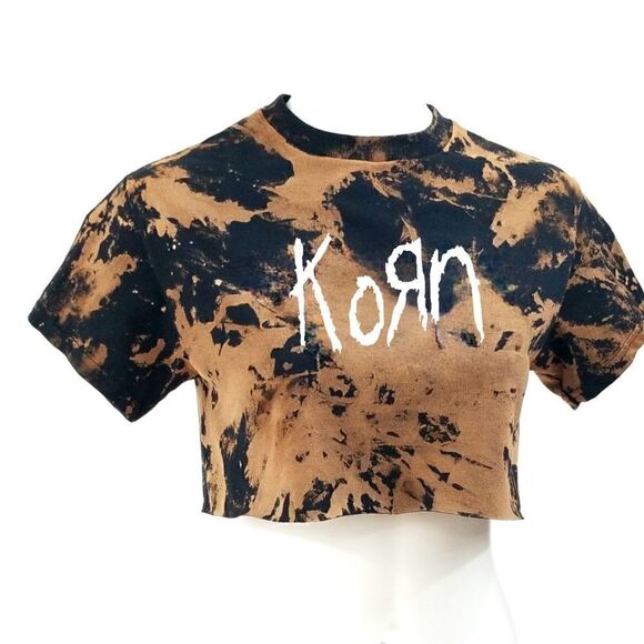 KORN Acid Washed, Distressed "Cropped" Crop Top Band Tee Rock Tee - y2k rap punk - Picture 2 of 5